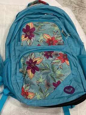 Roxy Turquoise Floral Kids Backpack with Multicolor Blooms